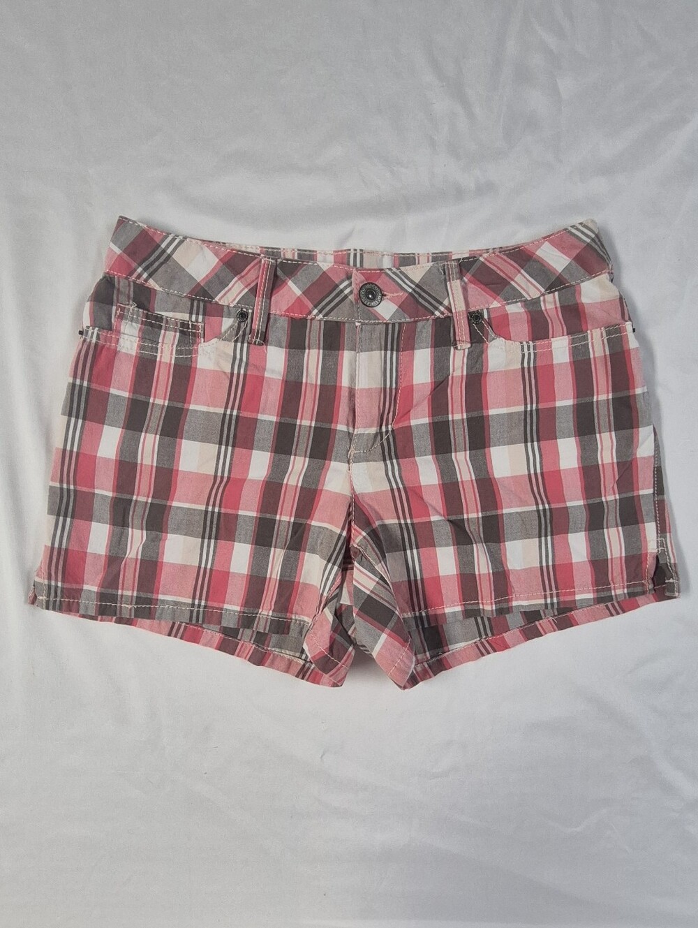Y2K Faded Glory Pink Plaid Low Rise Shorts Womens Size 6 Preppy Style Mini